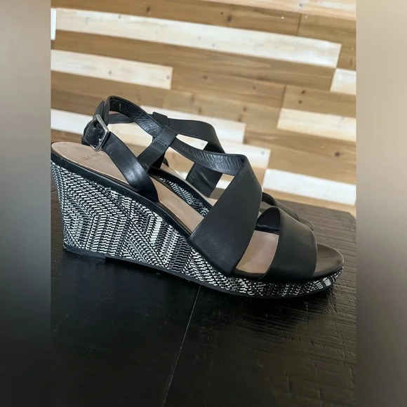 Cole Haan Ravenna Wedge Sandals Strap Leather Black Size 10 - Picture 3 of 5